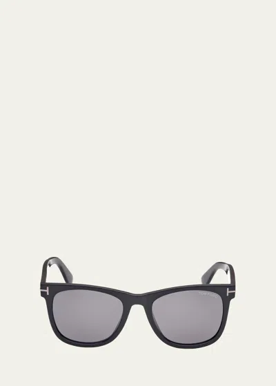 Shop Tom Ford Men's Kevyn Polarized Acetate Square Sunglasses In Shiny Black