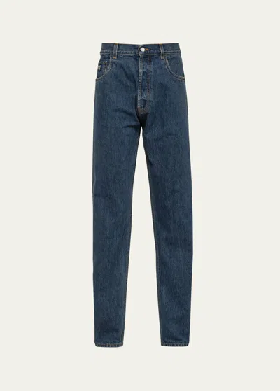 Prada Men's Relaxed Used-look Jeans In Bleu