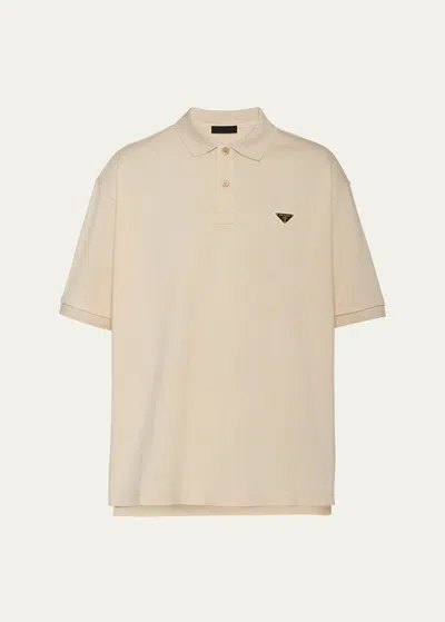 Shop Prada Men's Pique Cotton Polo Shirt In Naturale