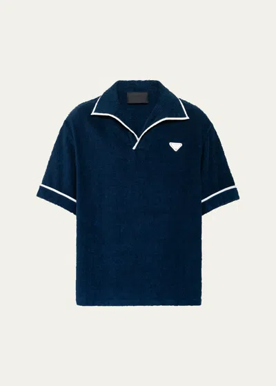 Shop Prada Men's Cotton Terry Polo Shirt In Bleu