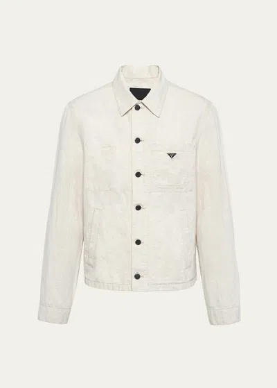 Shop Prada Men's Chambray Blouson Jacket In Natural