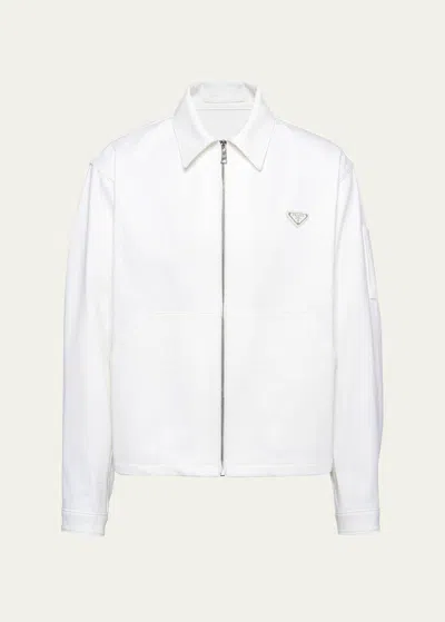 Shop Prada Men's Bull Denim Zip Overshirt In White