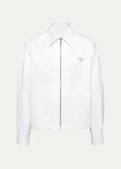 Prada Jeansjacke Mit Emailliertem Triangel-detail In White