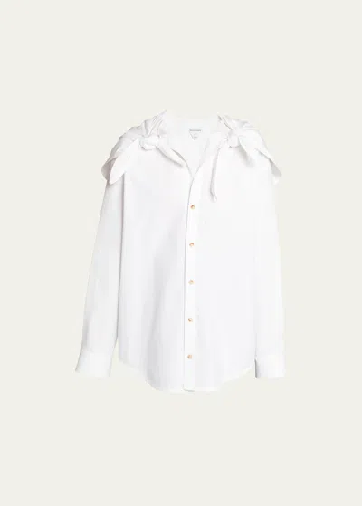 Shop Bottega Veneta Knotted Compact Cotton Canvas Button Down Shirt In Bianco