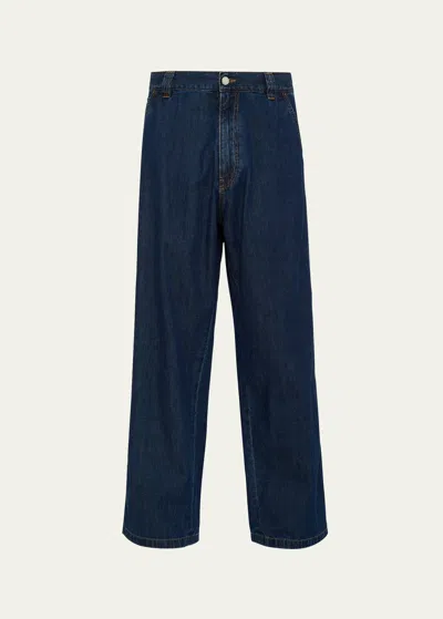 Shop Prada Men's Washed Loose-fit Jeans In Bleu
