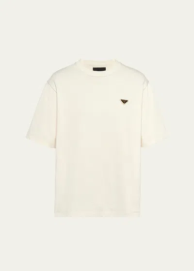 Shop Prada Men's Cotton Logo T-shirt In Naturale