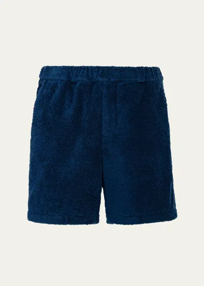 Shop Prada Men's Cotton Terry Shorts In Bleu
