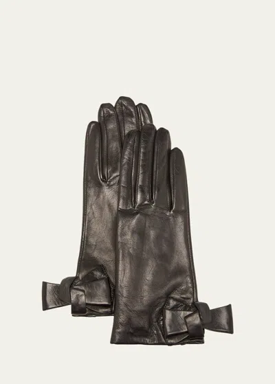 Shop Paula Rowan Minnie Bow Leather Gloves In Black