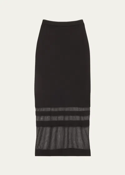Shop Adeam Cassandra Knit Maxi Skirt With Mesh Detail In Black