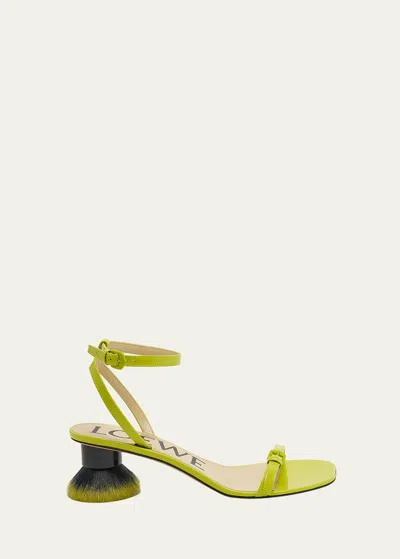 Shop Loewe Petal Brush Patent Ankle-strap Sandals In Lime