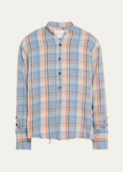 Shop Greg Lauren Men's Plaid Cotton Studio Shirt In Blue Plaid
