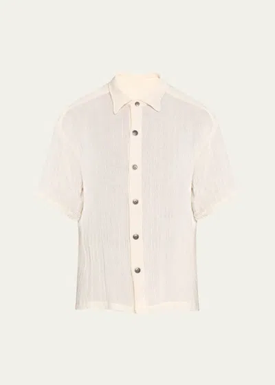 Shop Greg Lauren Men's Gauze Short-sleeve Button-front Shirt In Ivory
