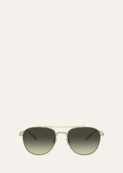Shop Oliver Peoples Rivetti Titanium Aviator Sunglasses In Gold