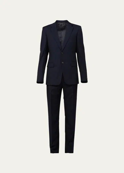 Shop Prada Men's Solid Wool-mohair Suit In Bleu