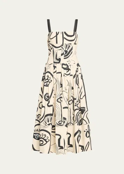 Shop Alexis Cocco Cotton Printed Midi Dress In Artist Eyes