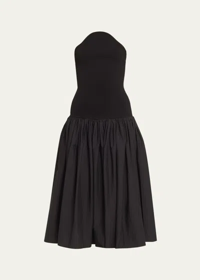 Shop Alexis Kamali Strapless Combo Knit Midi Dress In Black