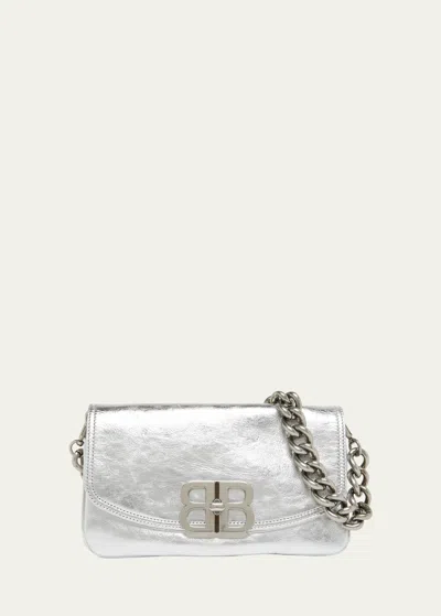 Shop Balenciaga Small Metallic Leather Shoulder Bag In 8110 Silver