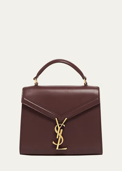 Shop Saint Laurent Cassandre Mini Monogram Ysl Box Calf Top-handle Bag In New Dark Bordeaux
