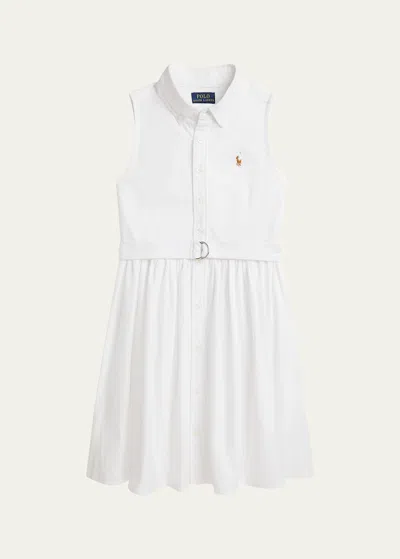Shop Ralph Lauren Girl's Classic Oxford Belted Dress W/ Bloomers In Bsr White