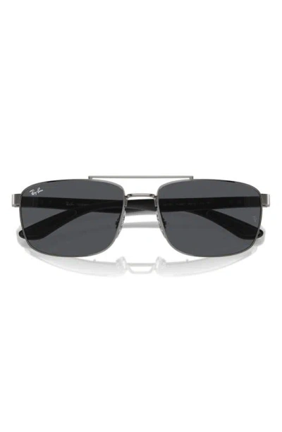 Ray Ban 60mm Rectangular Sunglasses In Dark Grey