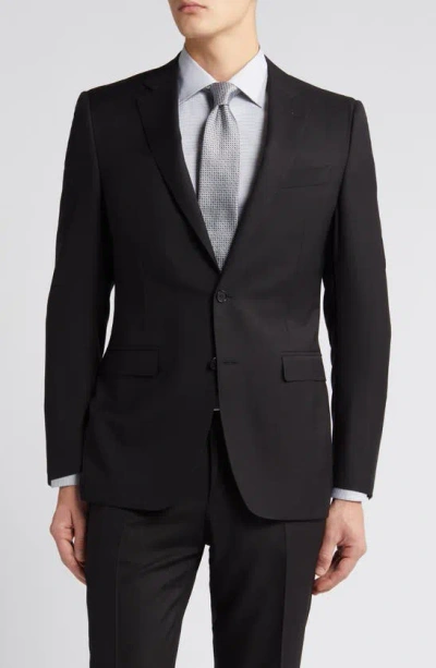 Shop Canali Milano Trim Fit Solid Black Wool Suit