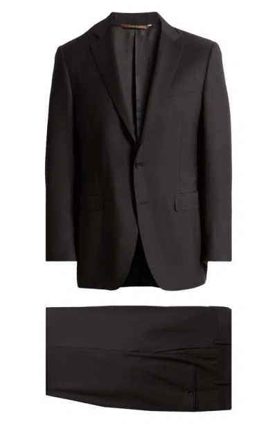 Shop Canali Milano Trim Fit Solid Black Wool Suit