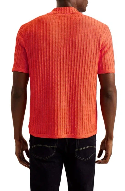 Shop Ted Baker Proof Rib Short Sleeve Button-up Knit Shirt In Bright Orange