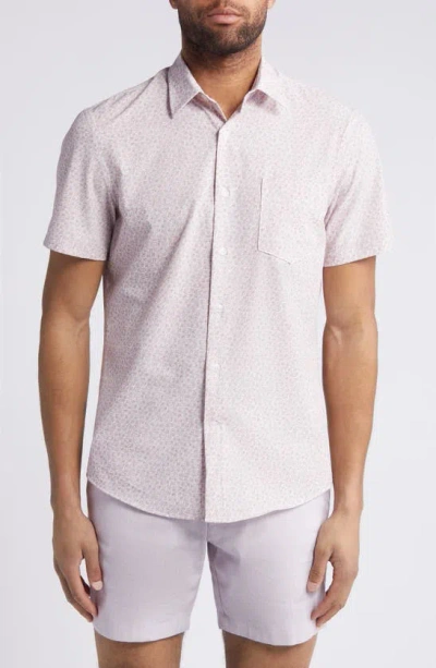Shop Nordstrom Trim Fit Leaf Print Short Sleeve Cotton Button-up Shirt In White Ditsy Leaf