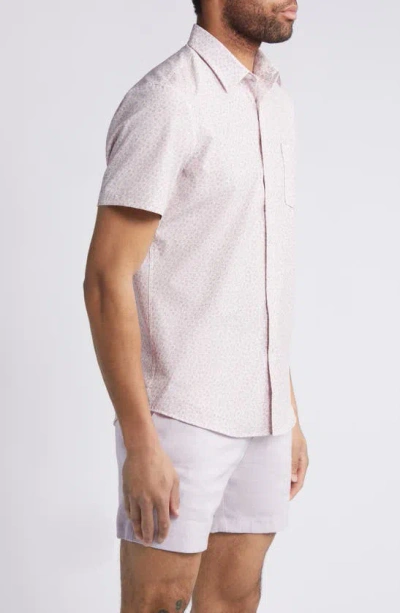 Shop Nordstrom Trim Fit Leaf Print Short Sleeve Cotton Button-up Shirt In White Ditsy Leaf