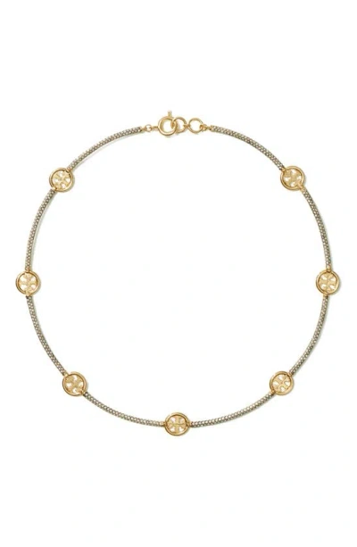 Shop Tory Burch Miller Pavé Crystal Necklace In Tory Gold / Crystal