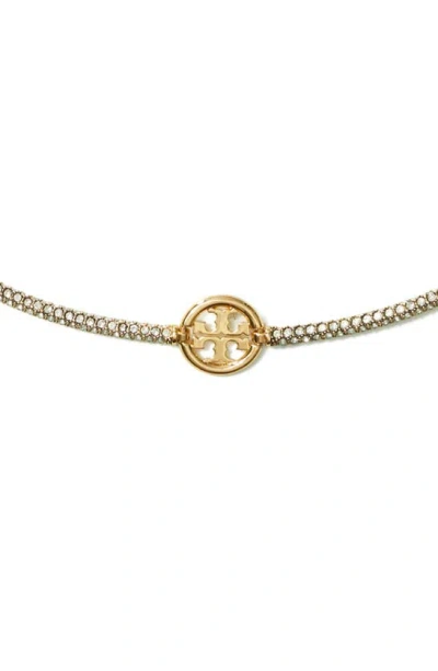 Shop Tory Burch Miller Pavé Crystal Necklace In Tory Gold / Crystal