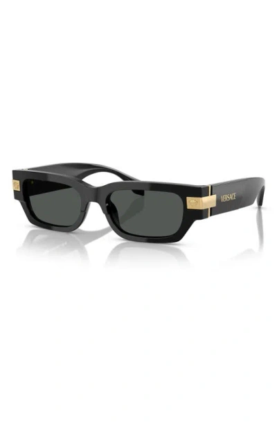 Versace 53mm Plaque Rectangular Sunglasses In Black
