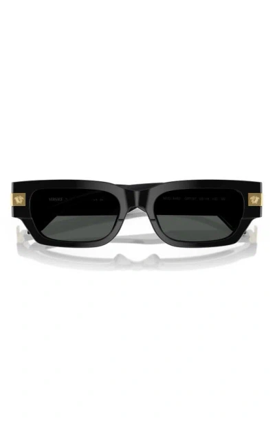 Versace 53mm Plaque Rectangular Sunglasses In Black