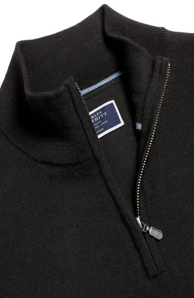 Shop Charles Tyrwhitt Merino Wool Quarter Zip Sweater In Black