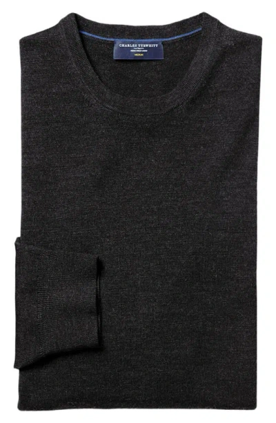 Shop Charles Tyrwhitt Merino Wool Crewneck Sweater In Dark Charcoal