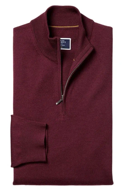Shop Charles Tyrwhitt Merino Wool Quarter Zip Sweater In Burgundy Red
