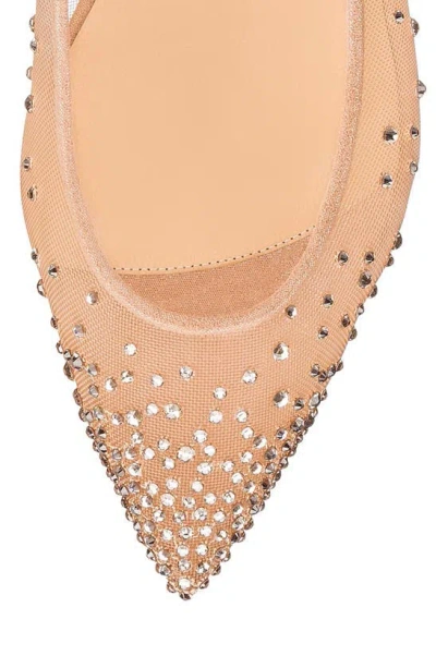 Shop Christian Louboutin Follies Crystal Embellished Mesh Pointed Toe Flat In Light Silk