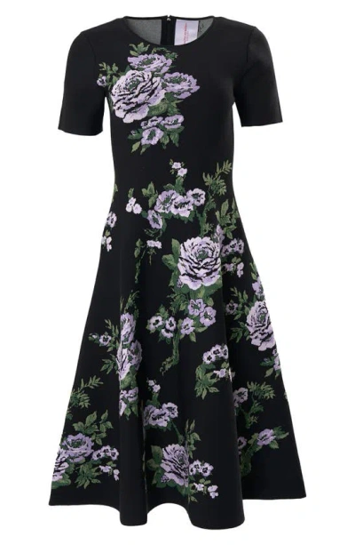 Shop Carolina Herrera Floral Jacquard Fit & Flare Sweater Dress In Black Multi