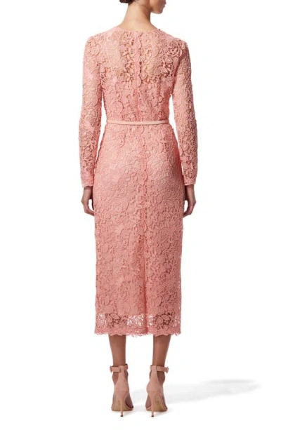 Shop Carolina Herrera Long Sleeve Guipure Lace Sheath Dress In Blush