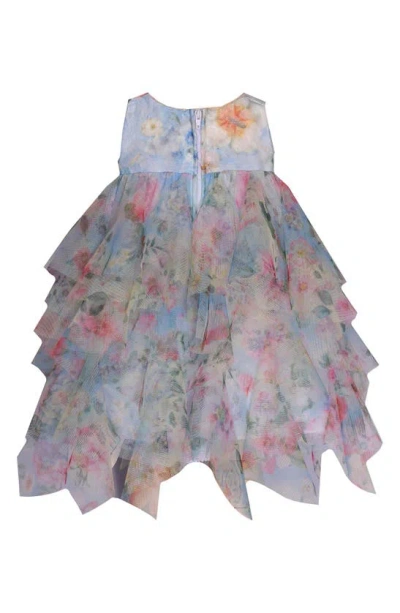 Shop Iris & Ivy Kids' Cascade Floral Tiered Party Dress In Blue Multi