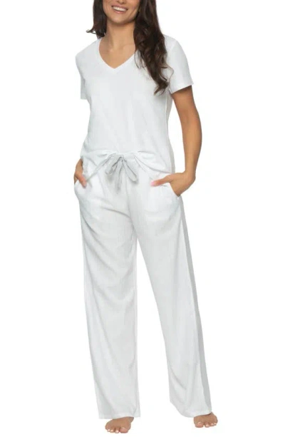 Felina Mirielle Pajamas In White Gray Pinstripe