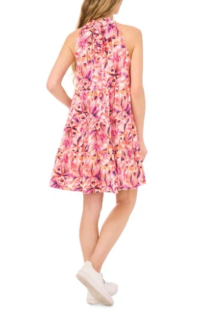 Shop Cece Floral Tiered Ruffle Stretch Cotton Dress In New Ivory/ Pink Floral