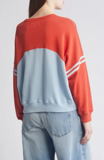 Shop The Great The Cross Country Colorblock Cotton Sweatshirt In Heirloom Tomato Colorblock