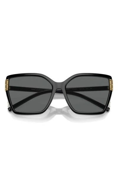 Tory Burch Flat Eleanor Plastic Square Sunglasses In Black