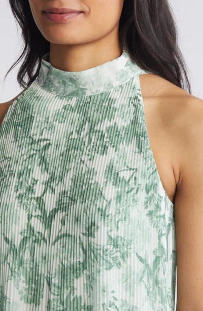 Shop Halogen Floral Print Release Pleat Mock Neck Dress In Subtle Grey