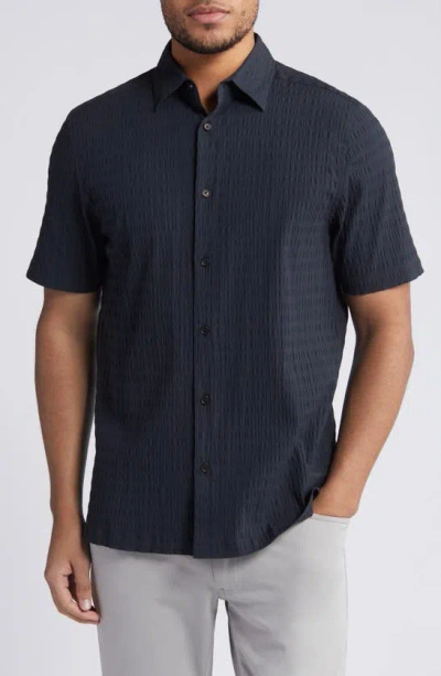 Shop Ted Baker Verdon Relaxed Fit Solid Short Sleeve Cotton Seersucker Button-up Shirt In Black