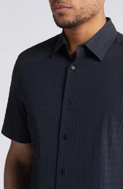 Shop Ted Baker Verdon Relaxed Fit Solid Short Sleeve Cotton Seersucker Button-up Shirt In Black