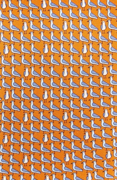 Shop Zegna Ties Quadri Bird Mulberry Silk Tie In Orange