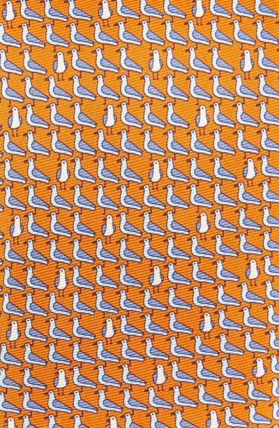 Zegna Ties Quadri Bird Mulberry Silk Tie In Orange