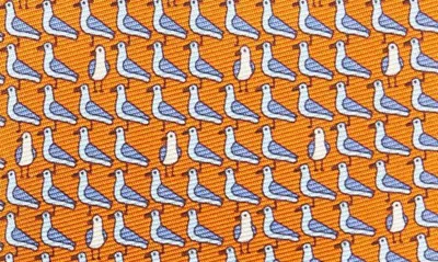 Zegna Ties Quadri Bird Mulberry Silk Tie In Orange